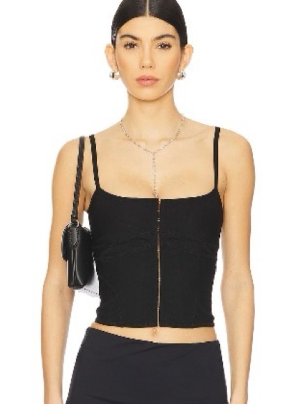 Fitted Black Clasp-Front Camisole Top